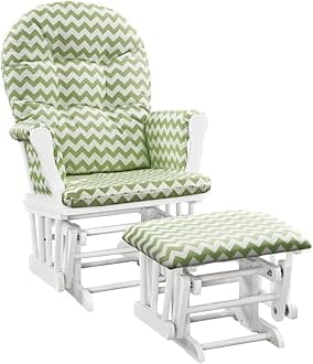 Windsor Glider and ottoman-white w/ green chevron cushion