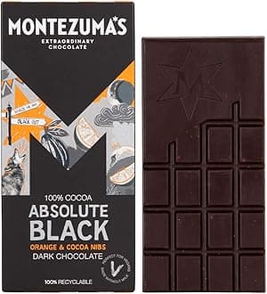 Montezuma's 100% Absolute Black Orange & Cocoa Nibs Dark Chocolate 90g