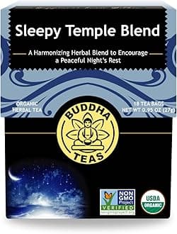Sleepy Temple Blend - Organic Herbal Tea - For Health & Wellbeing - Blend of Herbs & Flowers - Clean Ingredients - Caffeine Free - OU Kosher & Organic - Non-GMO - 18 Bleach-Free Tea Bags