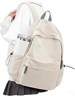 VECAVE School Backpack for Women Men, Lightweight Travel Casual Daypack Laptop Rucksack, Waterproof College High Secondary School Bags Bookbag for Boys Girls Teens BeigeGreen