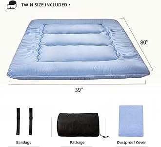 MAXYOYO Japanese Floor Futon Mattress, Thicken Sleeping Pad, Roll Up Foldable Floor Lounger Bed for Boys Girls Dormitory, Dusty Blue, Twin Size