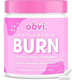 ObviCollagen Burn, Collagenic Fat Burner, Thermogenic Fat Burner for Weight Loss, Weight Management, Boost Energy and Focus, Youthful Skin and Hair (30 Servings,120 Capsules)