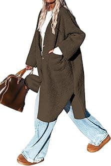 Aoang Fleece Coats Women Button Down Long Jackets Winter Flannel Trench Coats Dressy