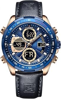 Men's Military Digital Watches Analog Quartz Waterproof Watch Sport Multifunctional Leather Wristwatch