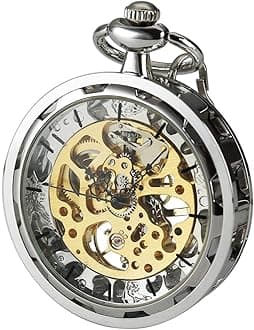 Mens Classic Steampunk Pocket Watch with Chain Skeleton Hand Wind Mechanical Pocket Watches for Men & Women