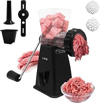 LHS Manual Meat Grinder with Stainless Steel Blades Heavy Duty Powerful Suction Base for Home Use Fast and Effortless for All Meats-Black