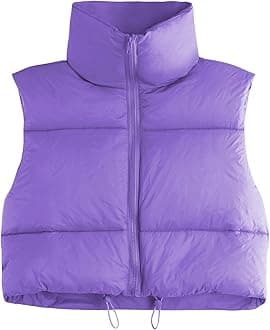 CULACCINO Women's Winter Cropped Puffer Vest Crop Jackets For Women Full Zip Stand Collar Padded Lightweight Outwear Vest