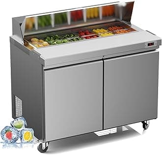 48" W Commercial Refrigerator Sandwich Salad Prep Table Refrigerator Stainless Steel with 12 Pans, Kitchen Equipment for Restaurant, Bar, Shop, Buffet, etc