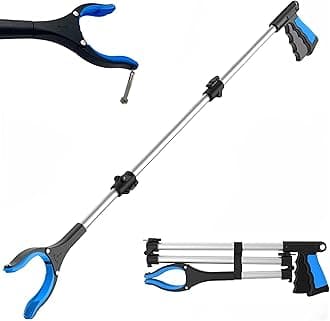 2024 Upgrade PowerGrip T9, Grabber Reacher Tool, Wide Jaw, Foldable, Steel Cable, with 96 Grip Points for Firm Grip, 36" with Magnet (Blue, 36 Inch)