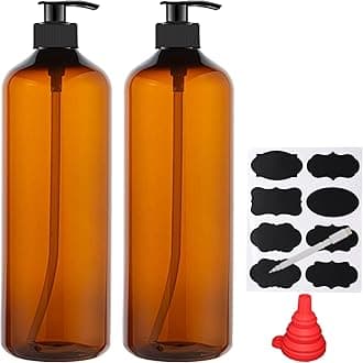 YBCPACK 2 Pack 1000ml Plastic Soap Dispenser Bottle with Pump, Refillable Amber Shampoo Dispenser bottle with Pump, 32oz Empty Pump Bottles for Shower gel, Body Wash, Shampoo, Massage Lotion