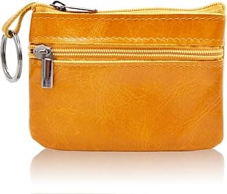 Women Genuine Leather Coin Pouch Zip Mini Purse Wallet Key Chain Double Zipper