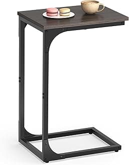 C-Shaped End Table, Small Side Table for Couch, Sofa Table with Metal Frame for Living Room, Bedroom, Bedside, Chestnut Brown and Black