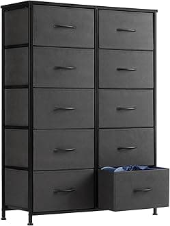 DUMOS Dresser for Bedroom, 10 Storage Drawers, Wide Fabric Closet Chests Organizer Tower Furniture with Wooden Top Metal Frame for Clothes, Guest Room, Living Room, Hallway, Entryway