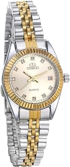 His and Her Matching Set Couple Watches Gold-Silver Tone Quartz Calendar Watch for Men Women