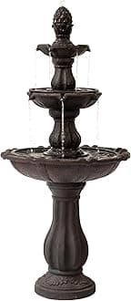 XBrand 51" 3-Tier Outdoor Waterfall Fountain, Weather-Resistant Resin Freestanding Water Feature with Pump, Brown