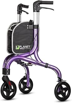 Planetwalk Premium 3 Wheel Rollator Walker for Seniors - Ultra Lightweight Foldable Walker for Elderly, Aluminum Three Wheel Mobility Aid, Dark Purple