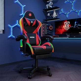 Gaming Chairs for Adults Tall and Kids，Lumbar Support,LED Lights，High Back Reclining Computer Chair with Headrest (Black+Red)