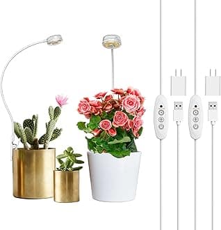 Grow Lights for Indoor Plants, Pot Clip LED Plant Light for Growing Full Spectrum, Plant Growing Lamp with 4-Level Dimmable, Auto On Off 3 6 12 Hrs Timer for Small Plants, White 5V 2-Pack