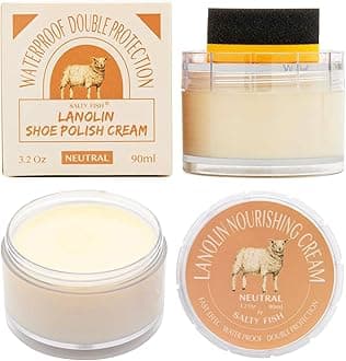 SALTY FISHShoe Polish Cream 3.2Oz, Lanolin Shoe Polish Kit with Shoe Shine Sponge, Condition Waterproof Restore Shoe Boot