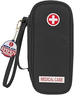 Jayour EpiPen Medical Carrying Case Insulated, Travel Medication Organizer Bag Emergency Medical Pouch, Fits 2 EpiPens, Asthma Inhaler, Anti-Histamine, Auvi-Q, Allergy Medicine Essentials, Black