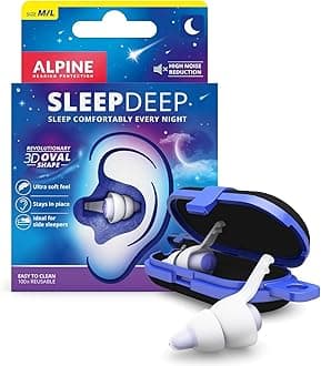 Alpine SleepDeep Ear Plugs for Sleeping - New Oval Shape - Built-in Noise Cancelling Gel - Comfort and Max Attenuation with Soft Filters (Size M/L)