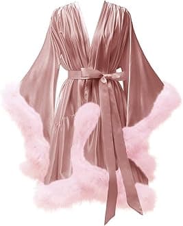 yinyyinhs Women's Feather Robe Silk Satin Bridal Dressing Gowns Short Nightgown Bathrobe Sleepwear Maternity Photoshoot Robe