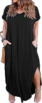 Kancystore Women's Plus Size Dresses Casual Loose Pocket Short Sleeve Slits Plus Size Long Maxi Dress XL-5X