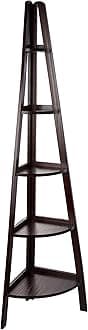 Casual Home 100% Solid Wood 5-Shelf Ladder Bookcase, Corner, Espresso