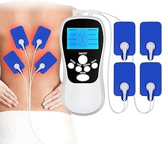 TENS Machine for Pain Relief, TENS Electric Massager with 6 Massage Modes and 8 Replacement Pads, Rechargeable Electric Massager for Back, Joint Pain Relief (White-1)