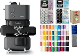 Brother PP1 Skitch Single-Needle Embroidery Machine, 50-Piece Designio Thread Set, 20 Bobbins, 100-Piece 75/11 Embroidery Needles, Stabilizer Roll