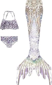 3Pcs 𝙂‭i‭r‭l‭s Sw‭imsuit 𝙈‭e‭r‭m‭a‭i‭d 𝙏‭a‭i‭l for Swimming Gradient Bikini Bathing Suit Set Cosplay Clothing Set