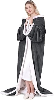 Wearable Heated Blanket with Sleeves, Electric Heated Robe with Foot Pockets, Electric Snuggie for Women, 9 Heating Levels & 2-10 Hours Timer, 50"x70" (Grey)