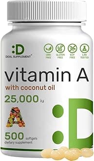 DEAL SUPPLEMENT High Potency Vitamin A 25000 IU, 500 Coconut Oil Softgels | Easily Absorbed, Natural Fish Liver Oil Source – Vitamins for Eye, Immune, & Skin Health – Easy to Swallow, Non-GMO