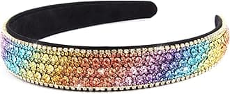 Wecoe Rhinestone Headband - Colorful Rainbow Bling Diamond Glitter Sparkly Hair Accessory Gift for Girls & Women