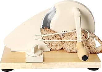 Manual Bread Slicer for Homemade Sourdough,Adjustable Thickness,Hand Crank Bread Slicer with Stainless Steel Blade, Aluminum Alloy Frame & Solid Wood Base with Natural Wood Veneer Finish