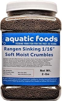 Aquatic Foods Inc. 1/16" Soft Moist Sinking Salmon Crumbles for Baby Axolotls, Shrimp, Snails, Crabs, Small Amphibians, Bottom Tropical Fish ...2-lb Med Jar