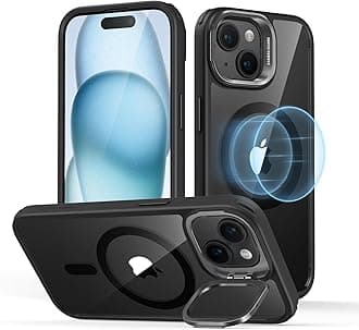 ESR for iPhone 15 Case, Compatible with MagSafe, Military-Grade Protective Case, Built-in Stash Stand Phone Case, Scratch-Resistant Back Cover, Classic Series, Clear Black