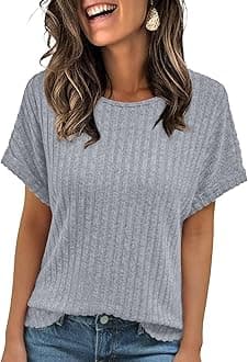 AUTOMET Women Textured Shirts Fall Sweaters Loose Fit Short Sleeve Tunic Tops 2025 Dressy Casual Business Blouses