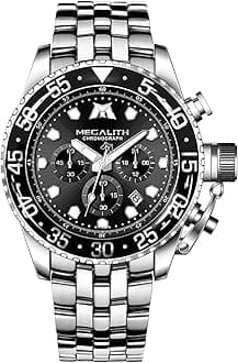 – Mens Watches Stainless Steel: Waterproof Chronograph Wrist Watch with Large Dial - Analogue Quartz Watch with Luminous Date - Gift for Business Dress Men