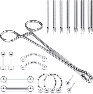 Vsnnsns 9 Style 316L Surgical Steel Body Piercing Tools Kit Piercing Clamps Forceps Use for Nose Septum Lip Tongue Eyebrow Belly Rings Ear Dermal Piercing Jewelry Kit Tools
