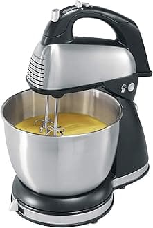 Hamilton Beach Classic Hand and Stand Mixer, 4 Quarts, 6 Speeds with QuickBurst, 290 Watts, Bowl Rest, Black and Stainless (64650),, Stand Mixer - Discontinued