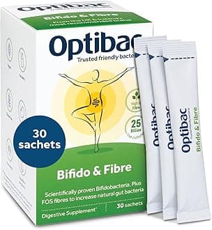 Probiotics Bifido & Fibre - Vegan Digestive Probiotic Supplement with FOS Fibre to Maintain Regularity & 25 Billion Bacterial Cultures - 30 Sachets