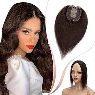 Elailite Human Hair Toppers For Women uk Real Hair Silk Base Clip in Crown HairPiece Toupee - Extensions For Thinning Hair (#02 Dark Brown, 8 Inch)