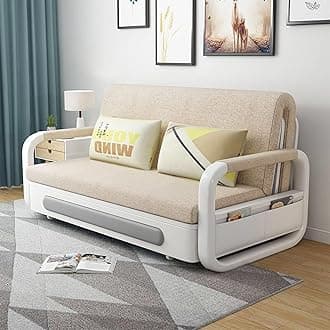 Foldable Sofa Bed - Modern Style Living Room and Bedroom Comfortable Sofa with Storage - Double-Seat Multi-Functional Soft Sofa (off white, 180CM)