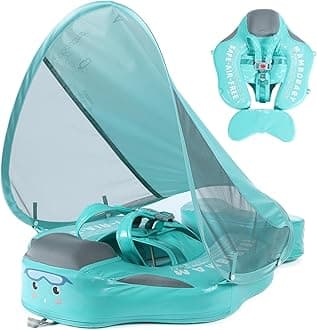 Mambobaby Float with Canopy Baby Float Non Inflatable AnjeeIOT Baby Pool Float with UPF 50+ Canopy No Flip Over Upgrade Tail Air Free Swim Float Skin-Friendly for Infant Toddler 3-24 Months, Green
