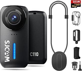 SJCAM C110 Pocket 64GB Card Body Camera | 4K 200 Minutes | Image Stabilization | Ultra Compact Action Camera vlog camera | 135° FOV | Waterproof 30M Wearable Camera | f/2.0 POV | Mini Lightweight 8x Zoom | Motorbike Vlog | Travel Video Shooting | Accessories Included Magnetic Adsorption | Japanese Instruction Manual | Black