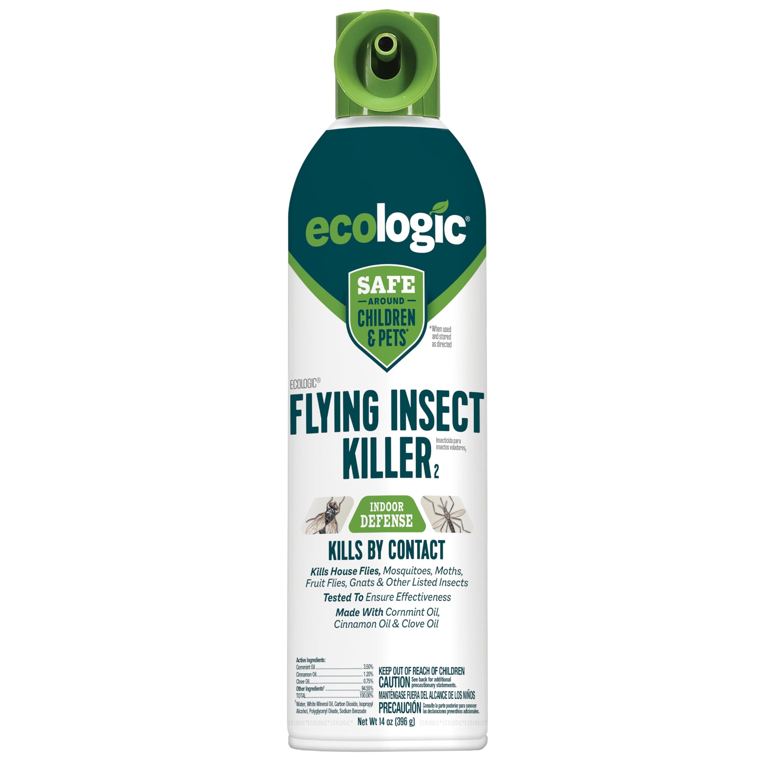 Ecologic Flying Insect Killer, 14 Ounces, Aerosol Formula Made With Cornmint Cinnamon And Clove Oil Kills Houseflies, Mosquitoes, Moths, Fruit Flies, Gnats And Wasps By Contact