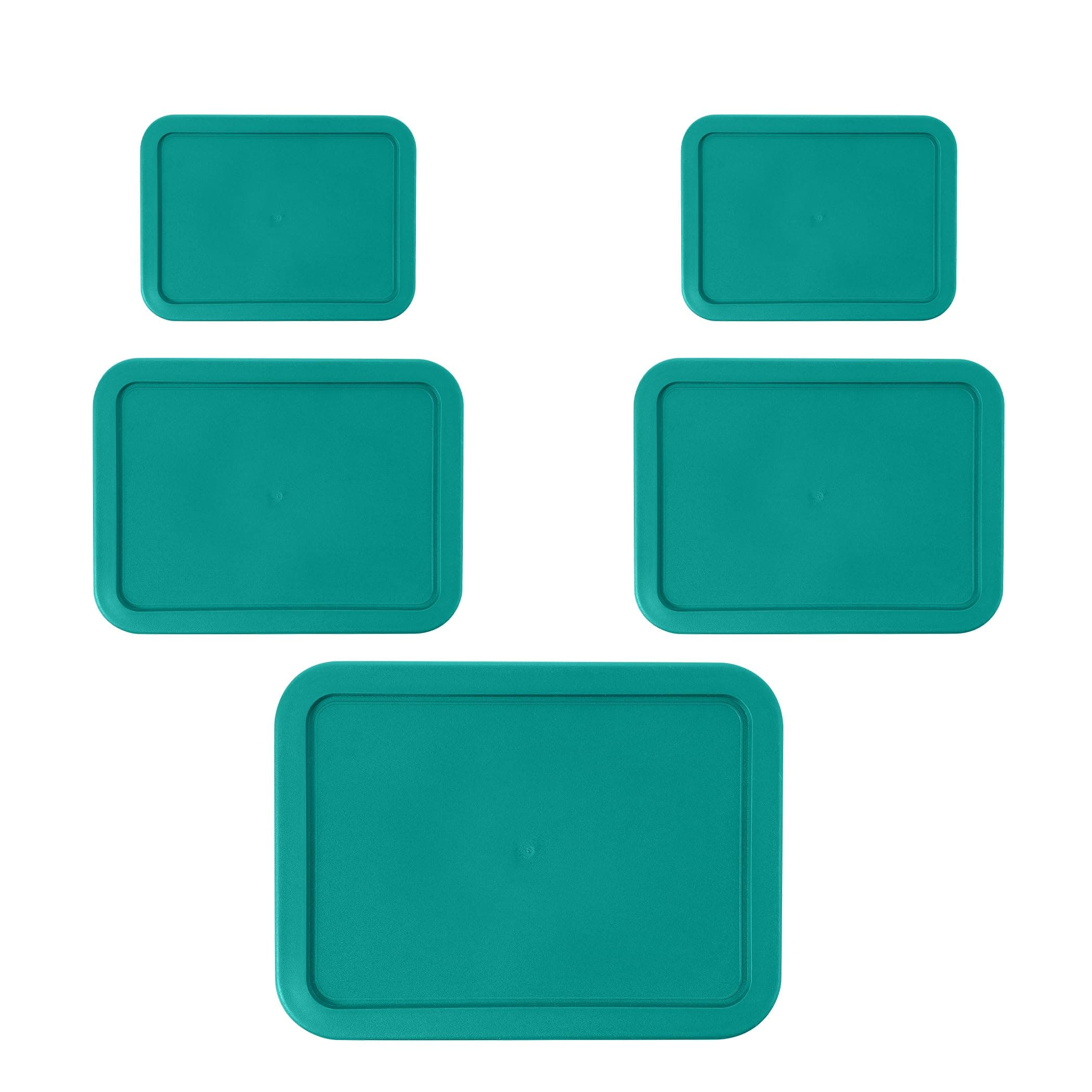 Rectangular Replacement Lids for Pyrex Glass Food Storage Containers (2) 3-Cup (2) 6-Cup (1) 11-Cup (Turquoise)