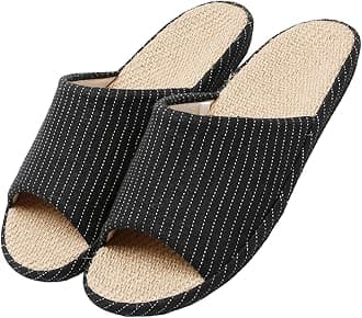 MAGILONA Womens House Slippers Summer Open Toe Tatami Straw Men's Indoor Shoes,Bedroom Linen Lightweight Slip Silent Slippers