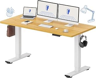 FLEXISPOT Standing Desk 63 x 24 Inch Adjustable Height Desk Home Office Computer Workstation Sit Stand Desk, Maple Top + White Frame
